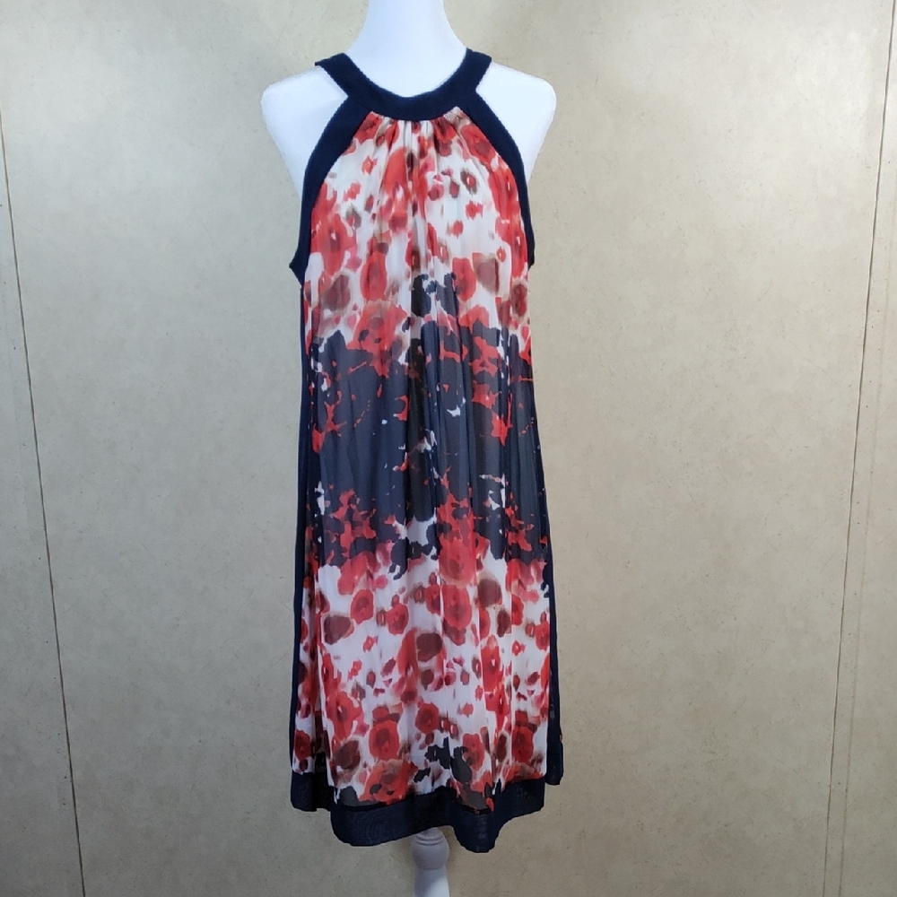 *D185 Jonathan Martin navy & red abstract floral sleeveless dress 12 FINAL PRICE